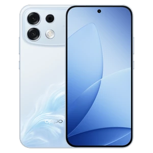 OPPO F35 Pro 5G in Wave Blue, back and front views with the pale blue back and triple-lens camera platform