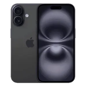 Apple iPhone 16 in Black, back and front views
