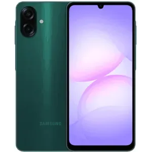Samsung Galaxy A07 5G in Light Green, back and front views