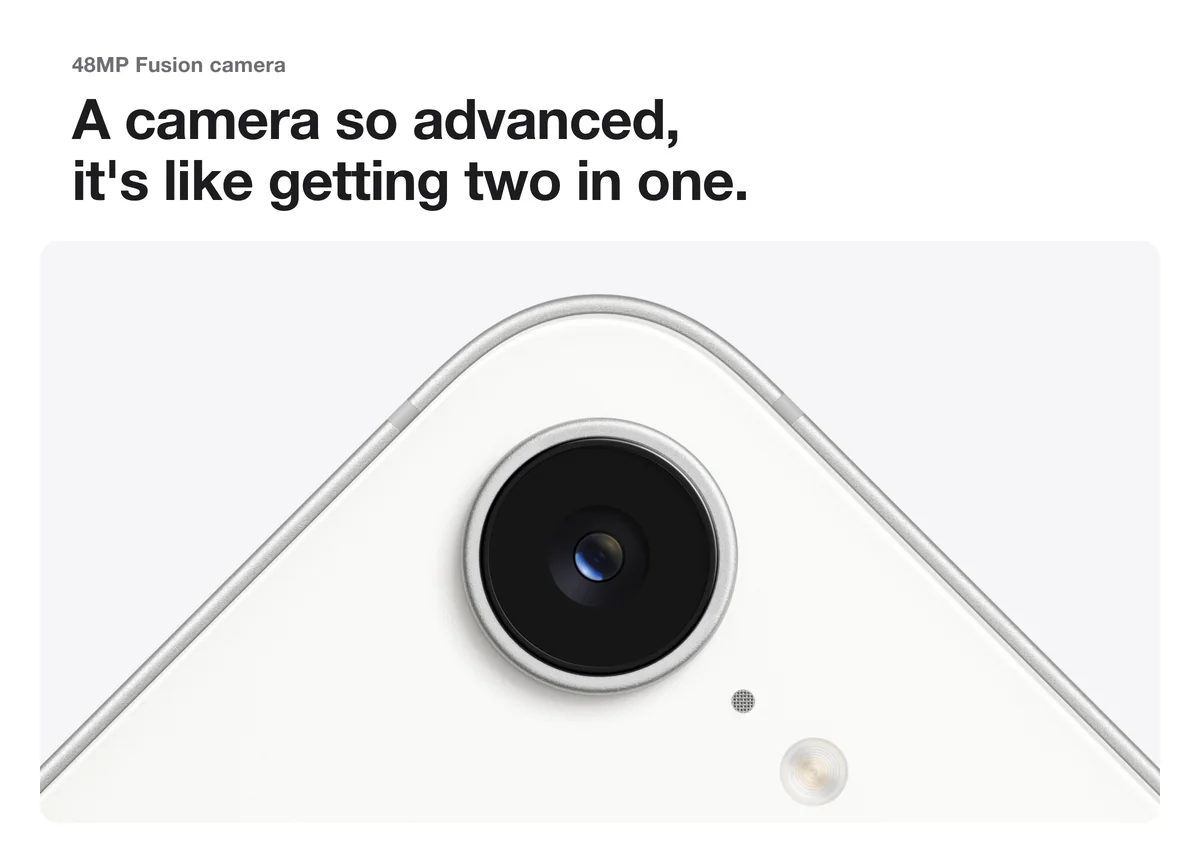 Apple iPhone 16e 48MP Fusion camera, two cameras in one