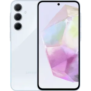Samsung Galaxy A35 5G in Awesome Iceblue, back and front views