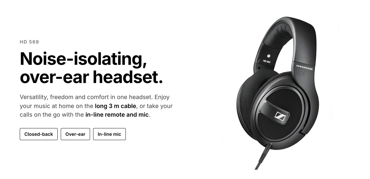 Sennheiser HD 569 closed-back over-ear headset with in-line remote and microphone
