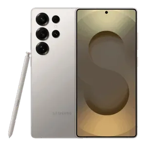 Samsung Galaxy S25 Ultra in Titanium Gray, back and front views with the S Pen