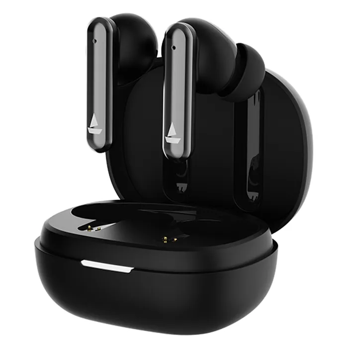 boAt Airdopes Bliss ANC true wireless earbuds in Royal Black, earbuds with the open charging case