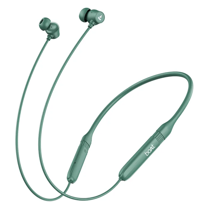 boAt Rockerz 301 ANC wireless neckband earphones with active noise cancellation in Sage Green, full neckband with magnetic earbuds