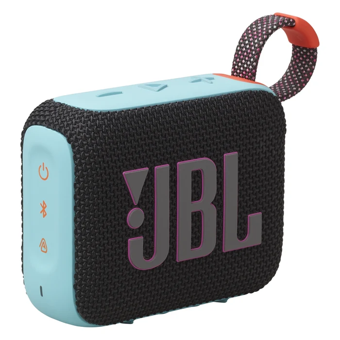 JBL Go 4 portable Bluetooth speaker in Black and Orange, angled front view