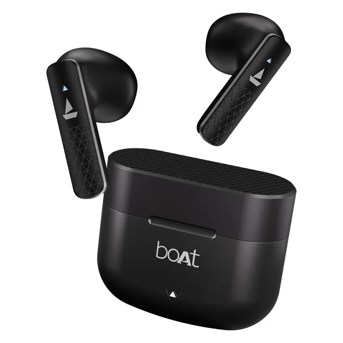 boAt Airdopes 91 Prime true wireless earbuds in Midnight Black, earbuds and charging case