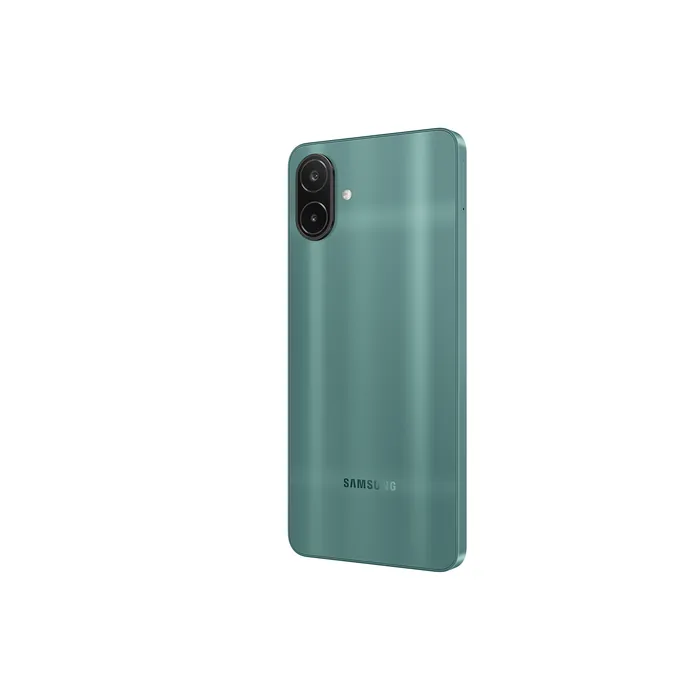 Samsung Galaxy A08 4G in Green, angled back view from the other side