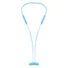 Beats Flex wireless neckband earphones in Flame Blue, front view as worn around the neck