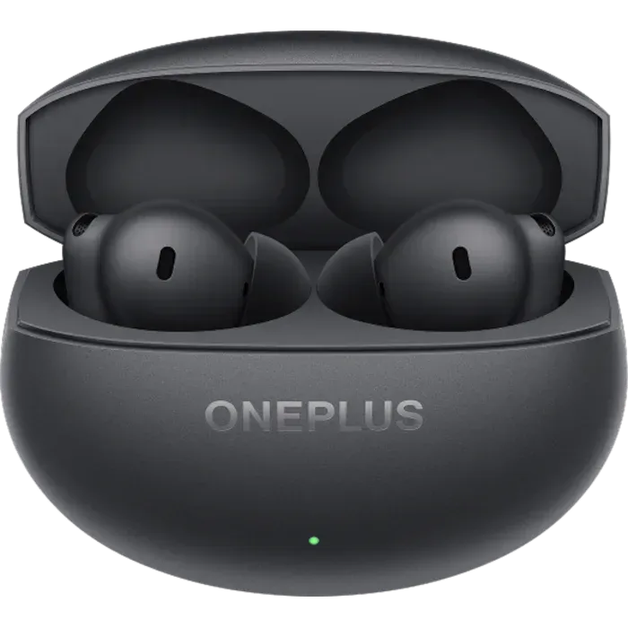 OnePlus Buds 4 true wireless noise cancelling earbuds in Storm Gray, open charging case with both earbuds inside