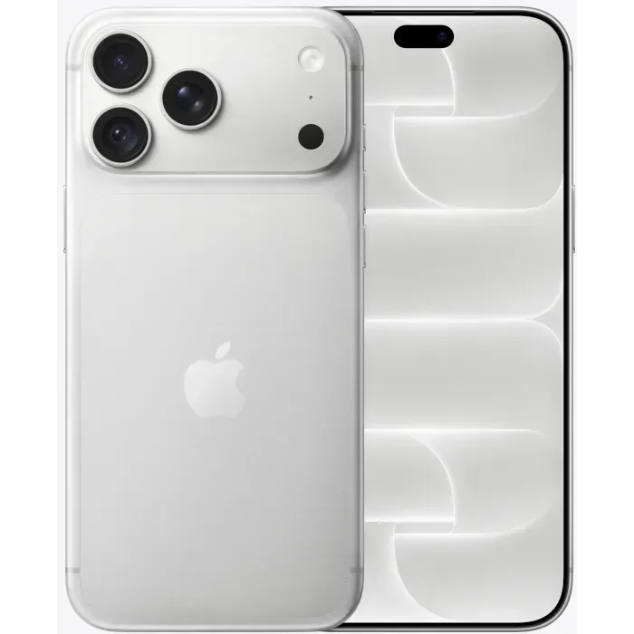Apple iPhone 18 Pro Max in Silver, back with the full-width camera plateau beside the front with the Dynamic Island