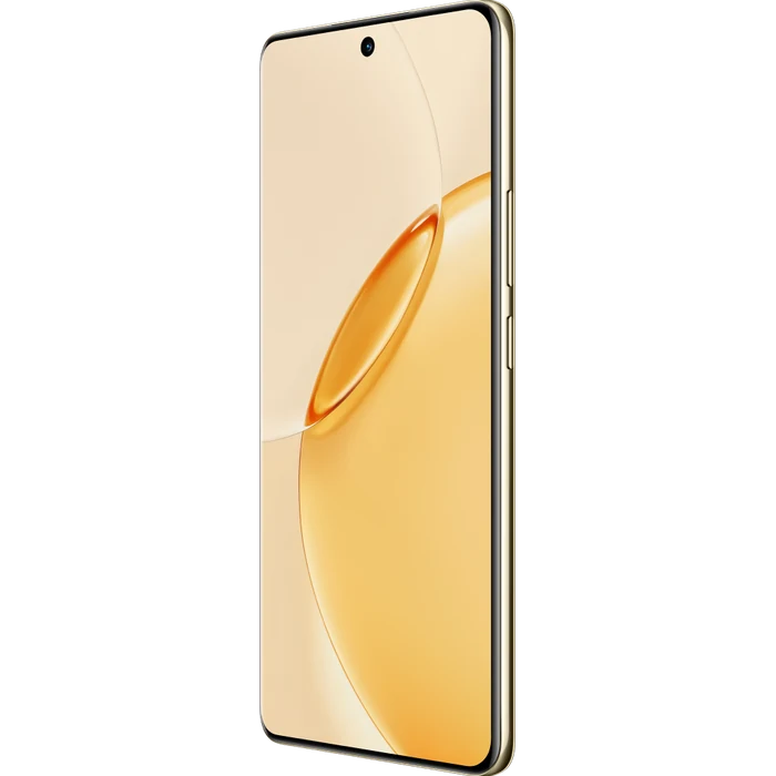 Realme 16 Pro+ 5G in Master Gold, angled front view of the curved screen