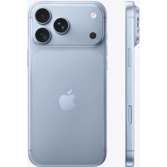 Apple iPhone 18 Pro Max in Glacier, back view and side profile showing the buttons