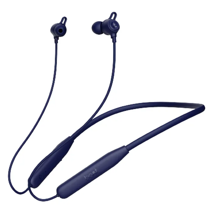 boAt Rockerz 109 wireless neckband earphones in Cool Blue, full neckband with the inline remote and earbuds