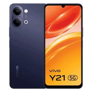 vivo Y21 5G in Mystic Blue, front and back views