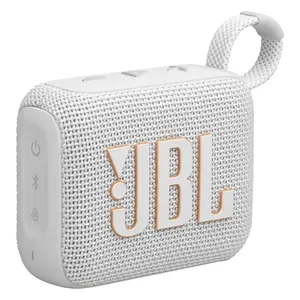 JBL Go 4 portable Bluetooth speaker in White, angled front view