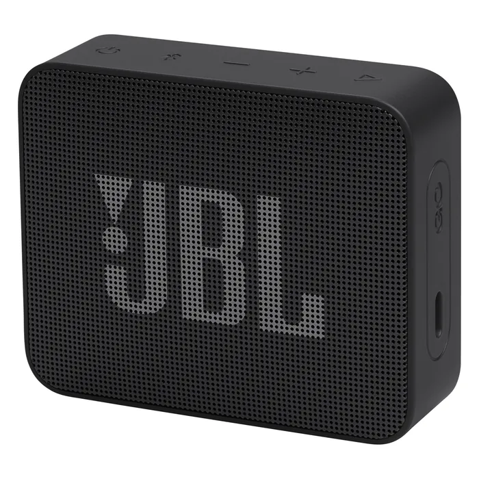 JBL Go Essential 2 portable Bluetooth speaker in Black, angled front view