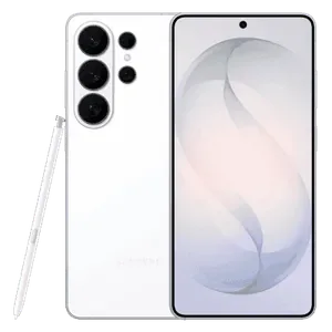 Samsung Galaxy S26 Ultra in White, front and back views with the S Pen