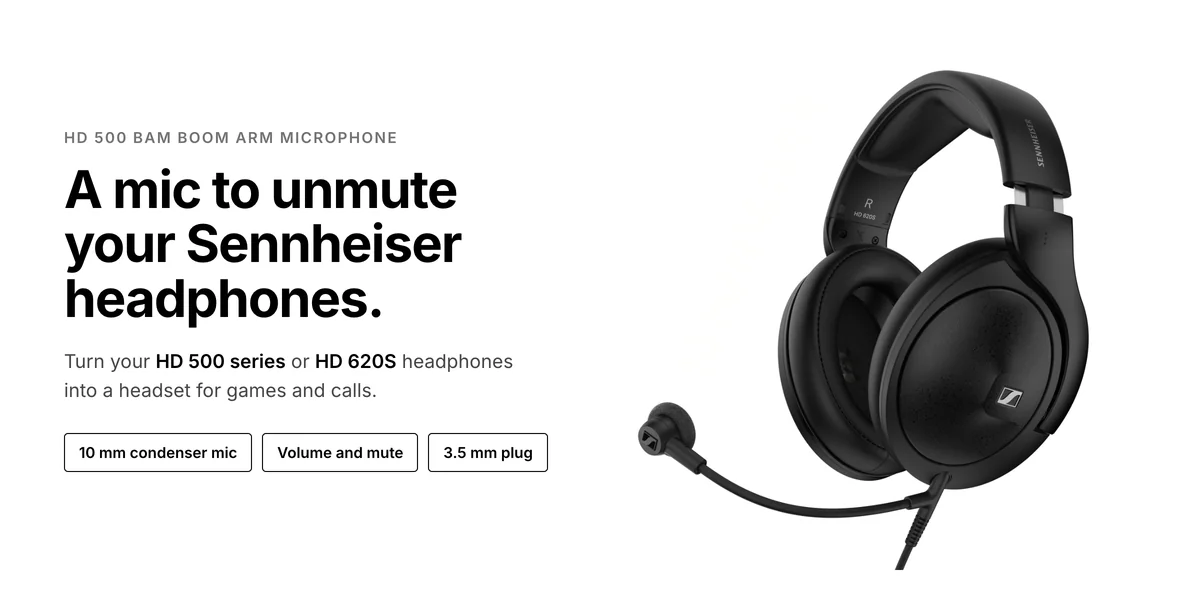 Sennheiser HD 500 BAM boom arm mic fitted to HD 620S headphones, a mic to unmute your Sennheiser headphones