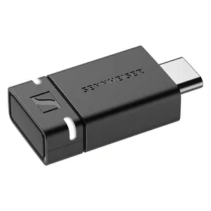 Sennheiser BTD 600 USB Bluetooth audio dongle in Black, angled view with the USB-C adapter fitted