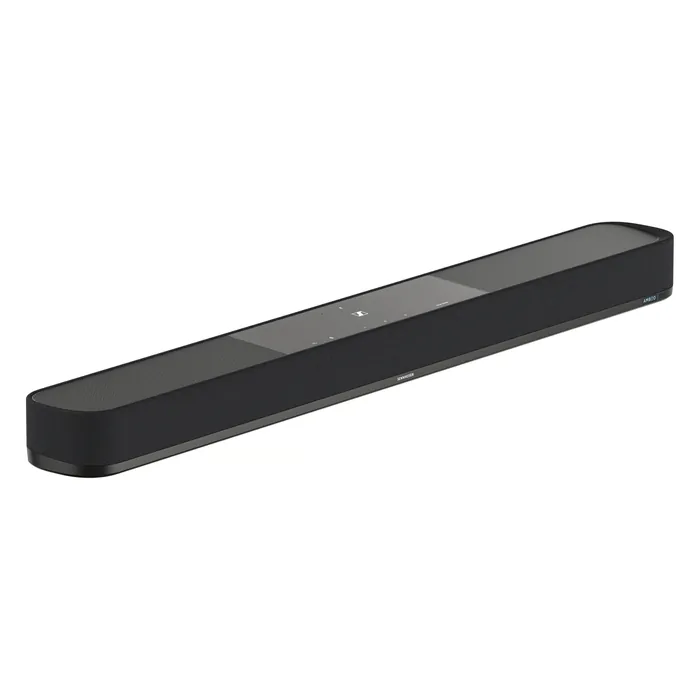 Sennheiser Ambeo Soundbar Plus 7.1.4 Dolby Atmos soundbar in Black, angled front view
